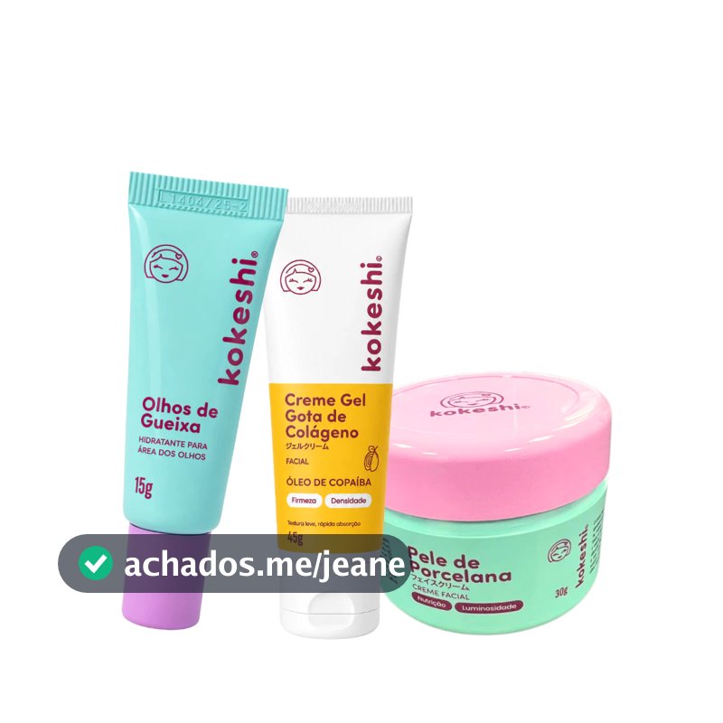 Kit Facial Kokeshi Completo 3 Passos Hidratação e Colágeno