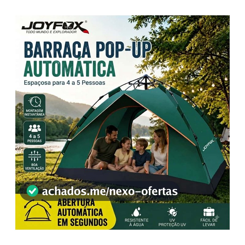 Barraca de Camping Automática JOYFOX 4-5 Pessoas Impermeável Tenda Pop Up Acampamento Família