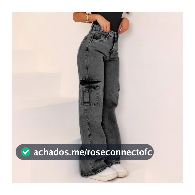 Calça Jeans feminina Wide Leg Marmorizada Pantalona boca larga - cintura alta premium