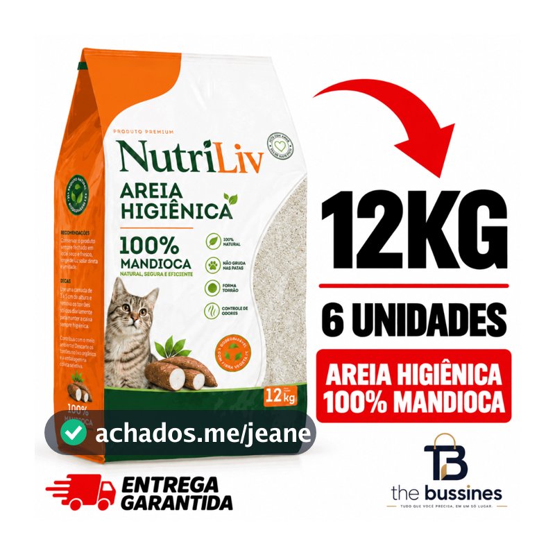 Areia Para Gato Nutriliv Biodegradável higiênica natural 100% Mandioca 12KG -Envio Rapido
