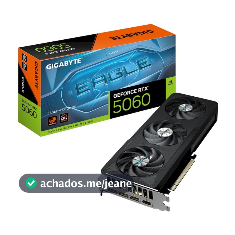 Placa de Vídeo Gigabyte GeForce RTX 5060 EAGLE MAX OC, 8GB, GDDR7, 128-bit, GV-N5060EAGLEMAX OC-8GD