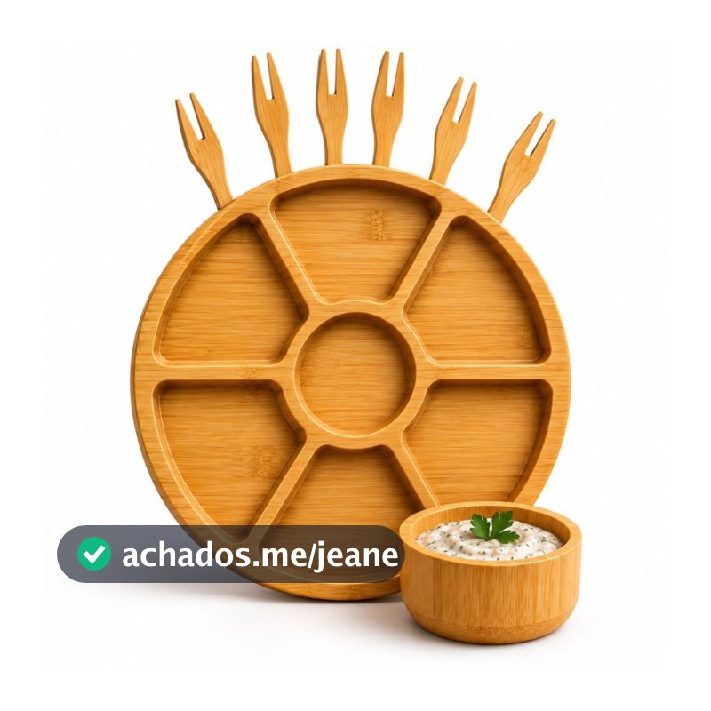 Kit Petisqueira Redonda para Frios com Molheira Ramekin + 6 Garfos para Servir Petiscos e Aperitivos