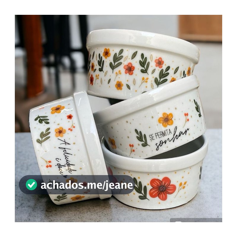 04 Potes Grande Porcelana Floral Decoração 210 ml
