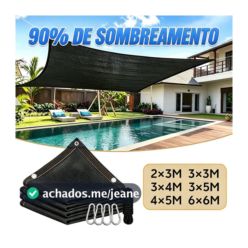 Cobertura Sombrite Tela Sombreamento 90% para Garagem e Piscina Instalação Rápida Vários tamanhos