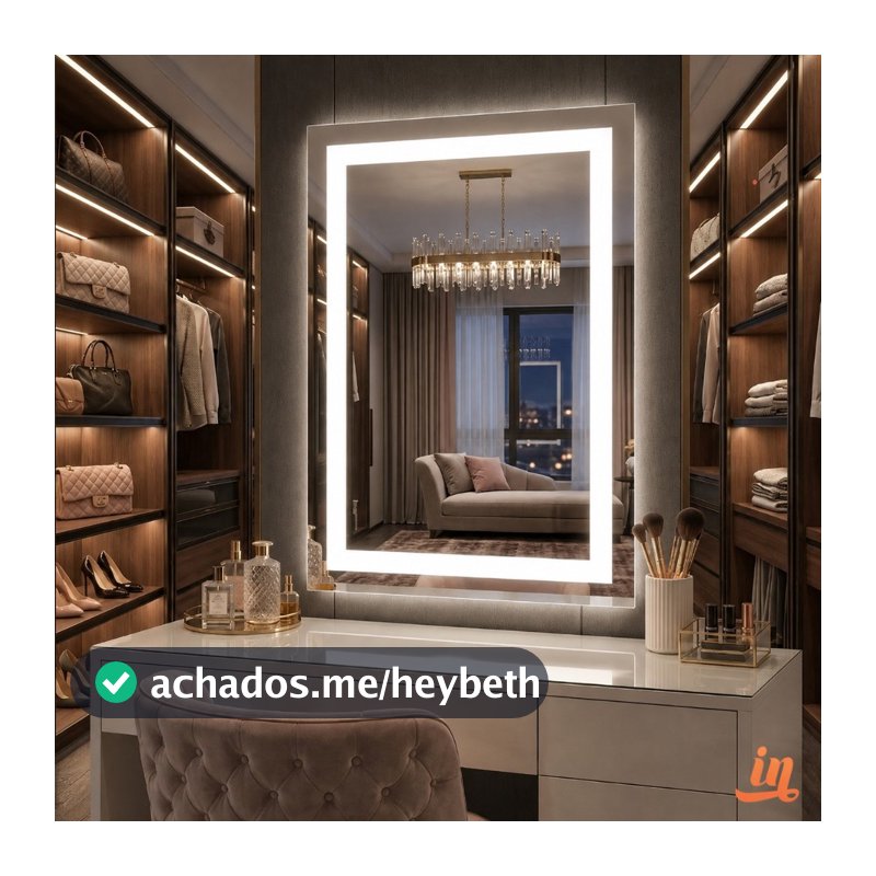 Espelho Retangular Jateado 80x50 cm Com LED | Para Penteadeira Quarto e Banheiro