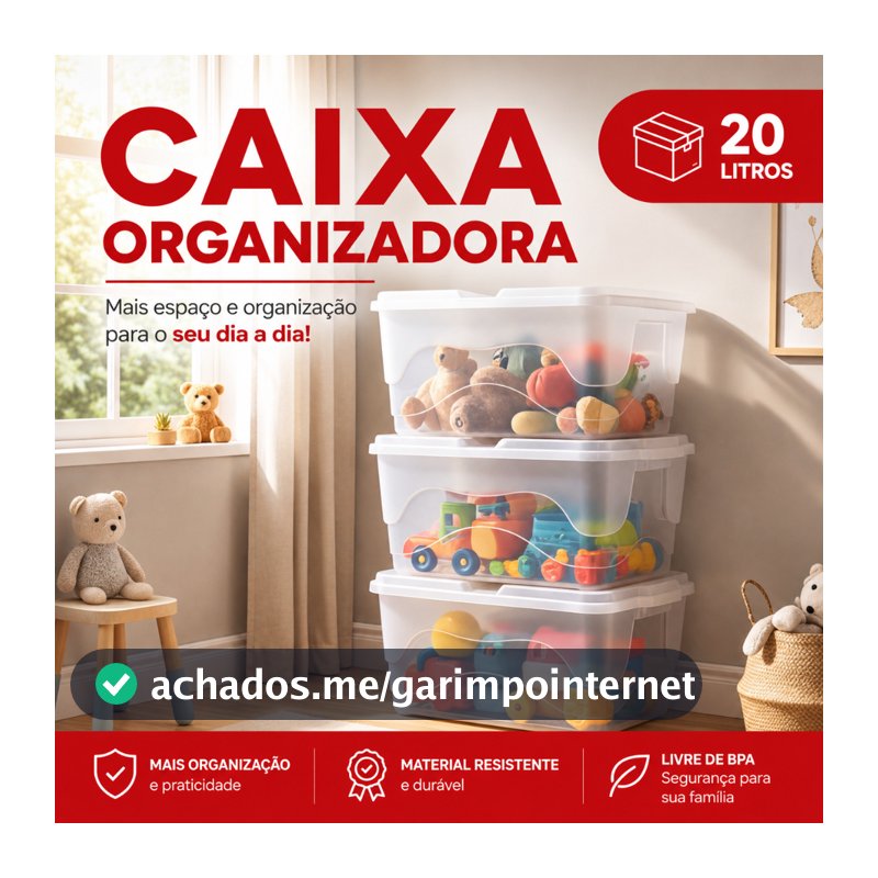 1, 4 e 6 Caixas Organizadora 20L Transparente Com Travas Container Guardar Brinquedos Livros Multiuso