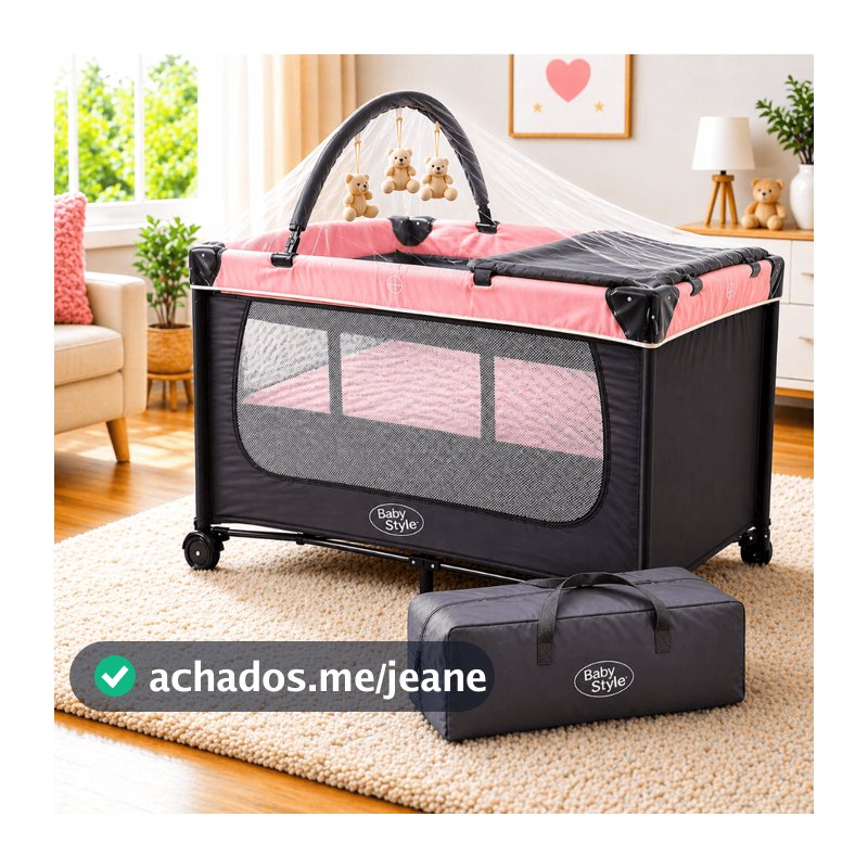 Berço Cercado Joly Infantil com Trocador Mobile Mosquiteiro e Brinquedo Desmontável e Portátil Baby Style