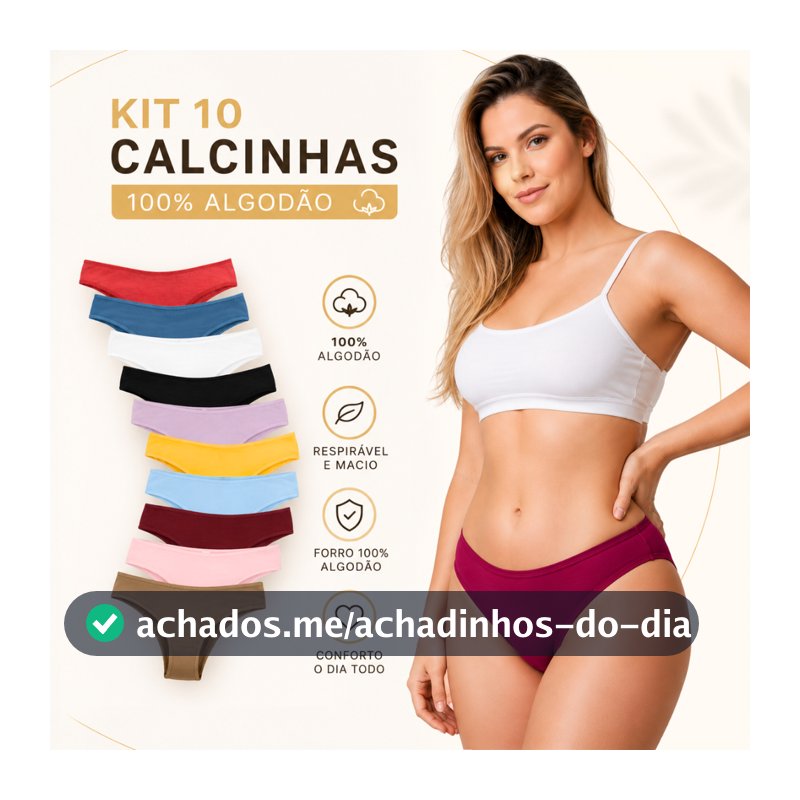 Kit 10 Calcinhas Adulto Feminina de Algodão