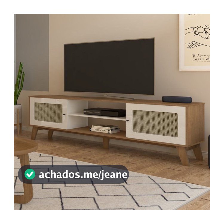 Rack Retrô para TV até 75 Polegadas MDF 180cm 2 Portas Charlotte Marrom Cinamomo/Off White