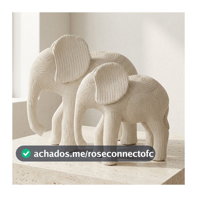 Kit Elefante Decorativo Luxo Textura Crochê em Gesso Premium M e G | Decoração Elegante Moderna