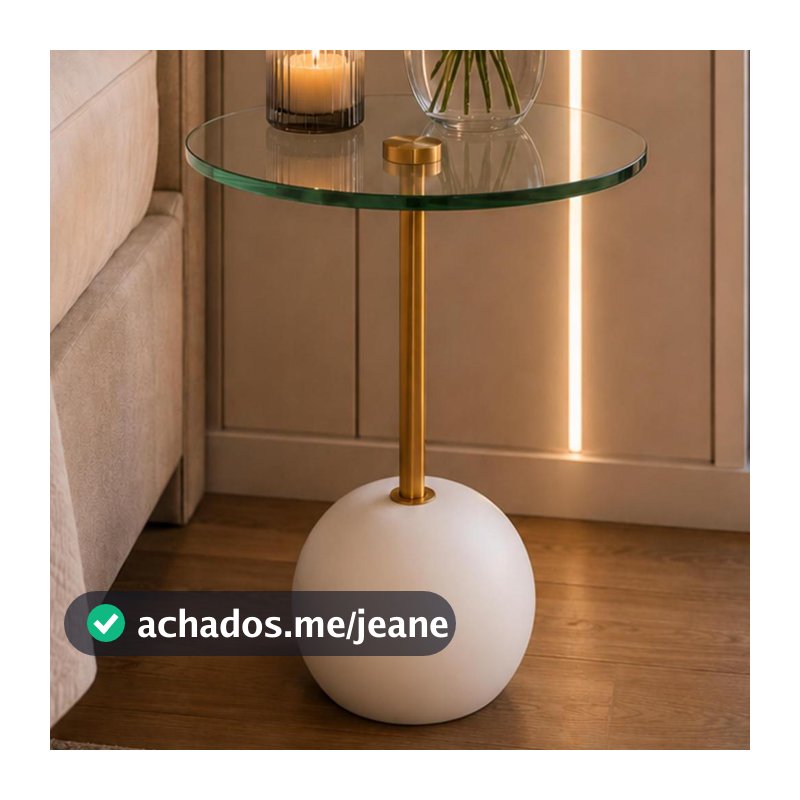 Mesa Lateral Moderna Vidro Temperado Sala Quarto Branca
