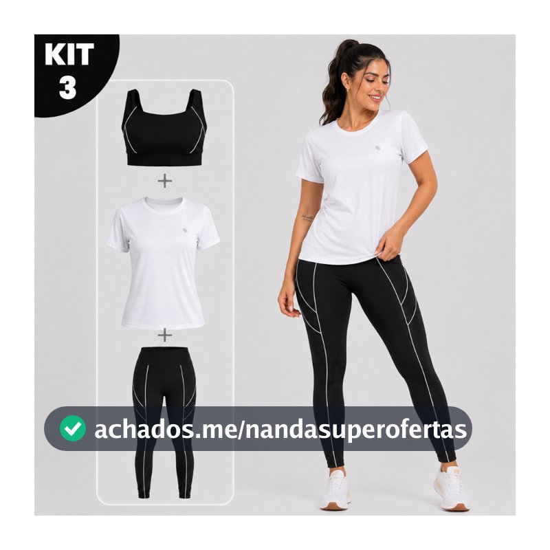 Conjunto Fitness Feminino 3 Peças Legging Cintura Alta + Top + Camisa Dry Fit Academia Zero Transparência