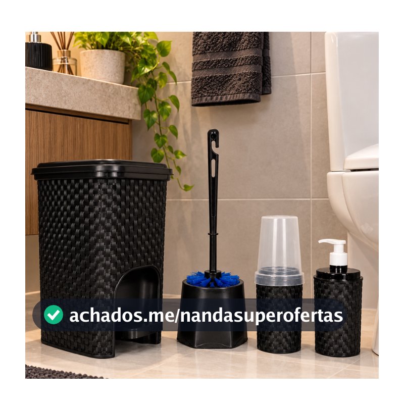 Kit Banheiro Completo – Lix. 7L com Pedal + Escova San. + Porta Escova + Porta Sabonete CASA