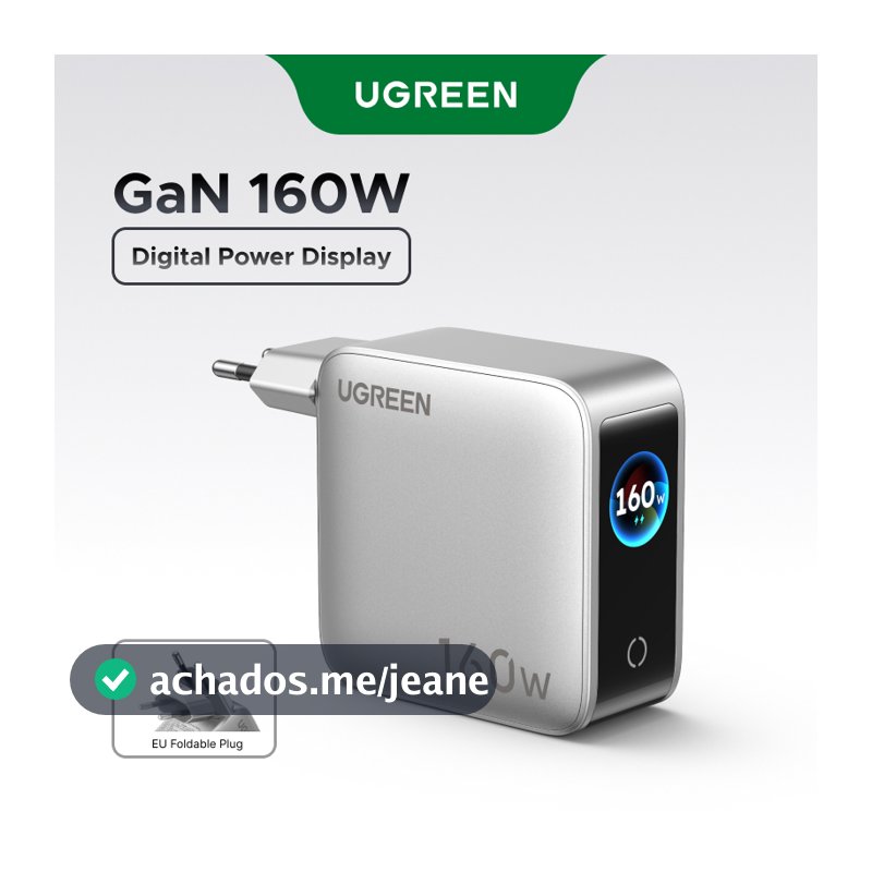 Carregador Rápido UGREEN 160W 4 Portas Ue GaN (USB-C  3/A  1) Para Iphone/Samsung/Computador/Ipad