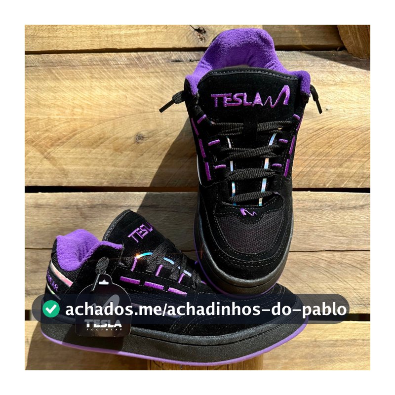 Tênis Tesla Coil Black White Casual Reflect Bordado Camurça Premium Esportivo
