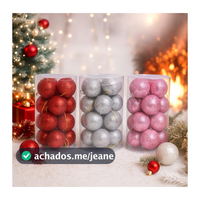 Kit Bolas de Natal 3cm com 16 ou 48 Bolinhas | Vermelha, Prata ou Rosa com Glitter | Decoração