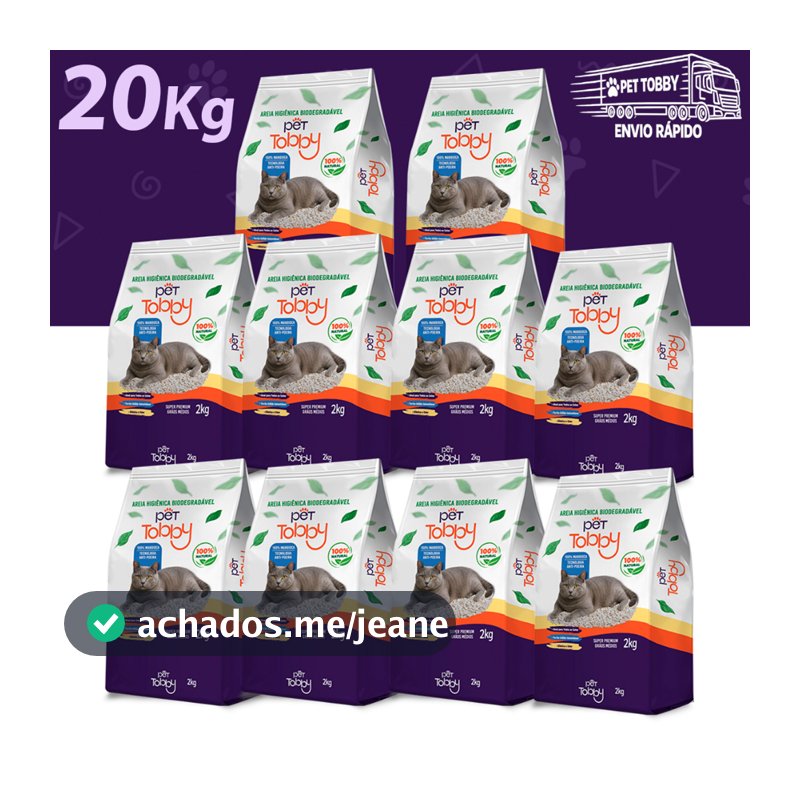 Areia Higiênica Para Gato de Mandioca 10kg e 20Kg Pet Tobby Biodegradável Areia de Gato Sustentável