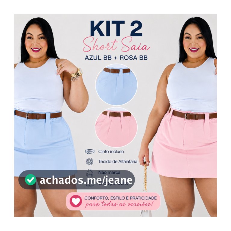 Kit 2 Short Saia Plus Size Alfaiataria Com Cinto Casual
