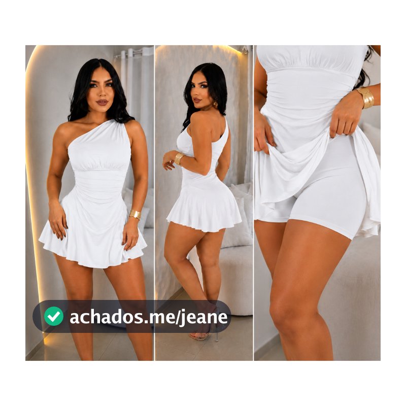 Vestido Feminino Curto 1 Ombro Suplex Premium com Short Interno Saia Rodada (PARIS)