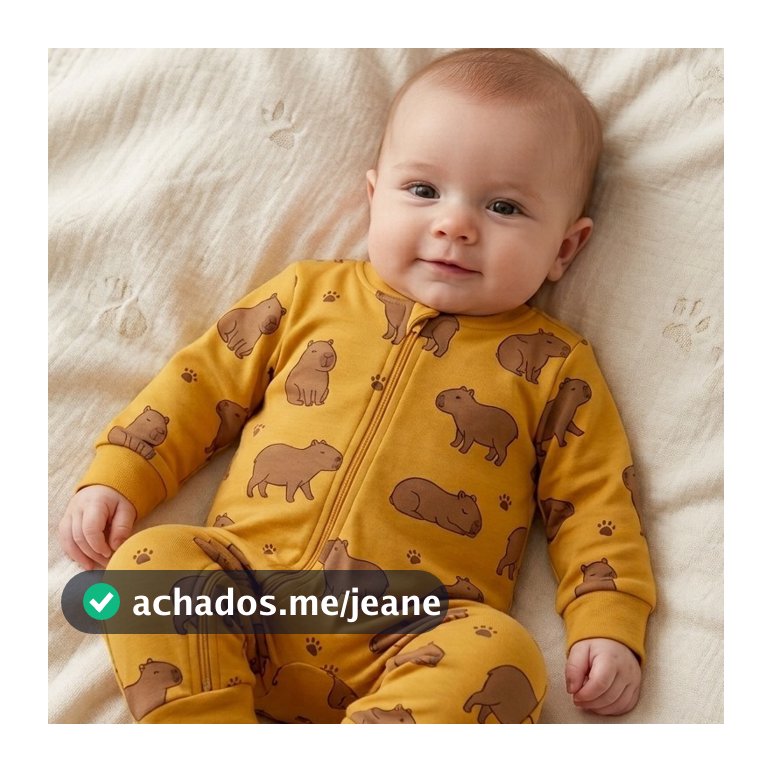Macacão Bebê Pé Reversível Capivara Unissex com Zíper Frontal 100% Algodão Menina Menino