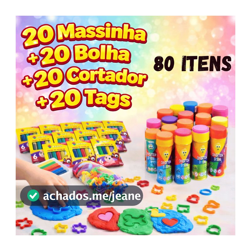 Kit 20 Cx Massinha de Modelar + 20 Bolha de Sabão + 20 Cortador + 20 tag Festa Lembrancinhas de aniversário Infantil