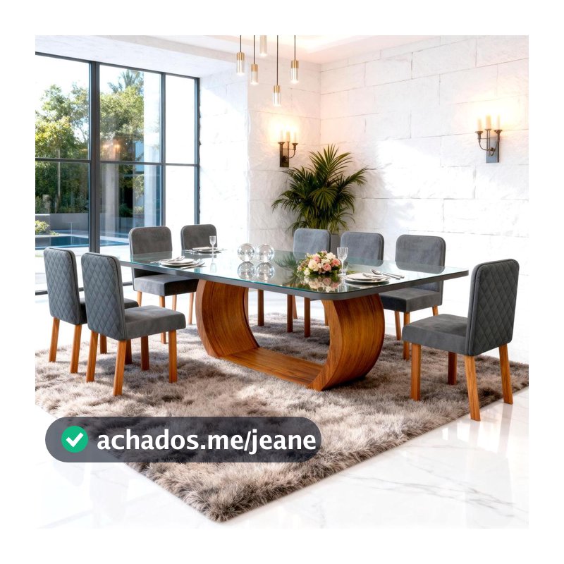 Sala de Jantar 220x110 Stone 8 Cadeiras Ayla Bom Pastor