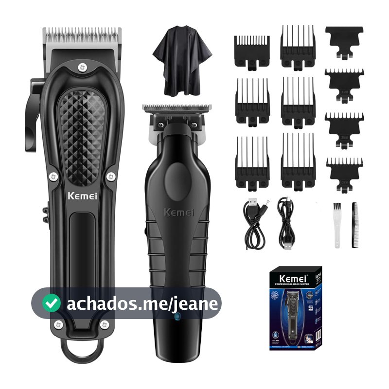 Kemei Profissional Conjunto De Máquina De Cortar Cabelo Sem Fio Recarregável Barbeiro Clippers E Aparadores Kit Corte Pr