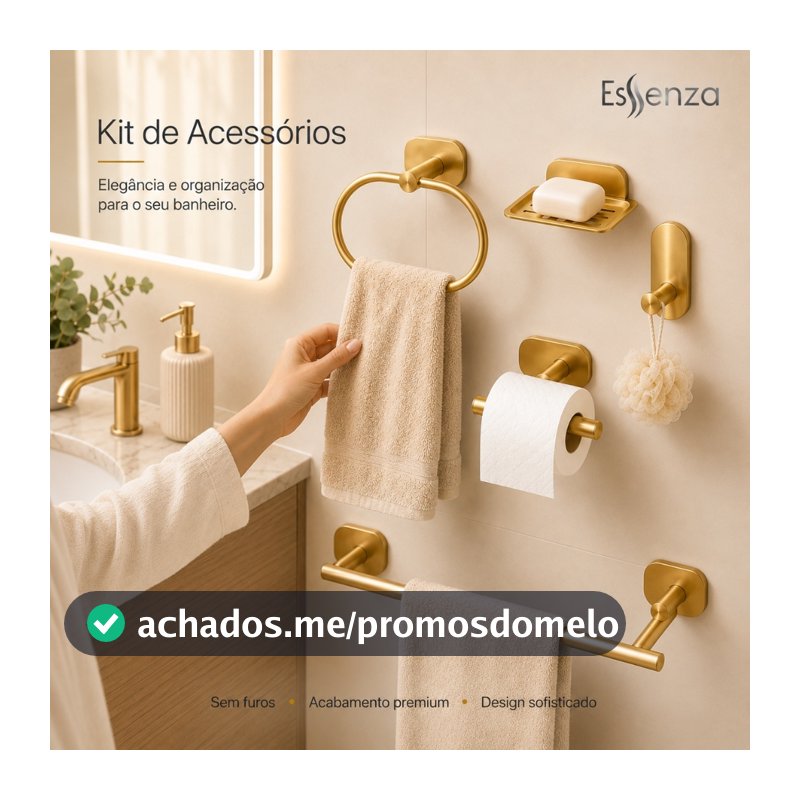 Kit Acessórios Banheiro 5 Pçs Adesivo Sem Furo Porta Toalha Papeleira Saboneteira Essenza