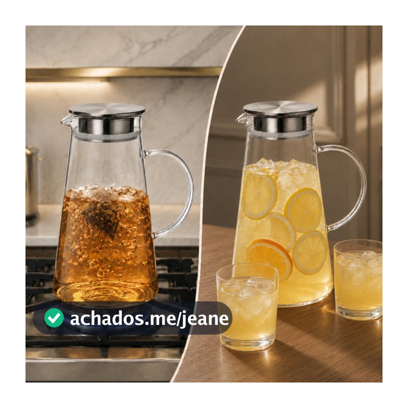 Jarra de Vidro 1,9L Vai ao Fogo Chaleira Borossilicato com Tampa Inox e Coador