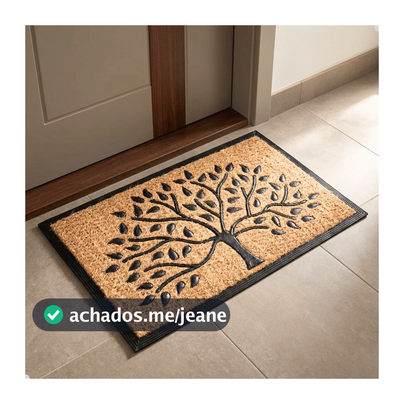 Capacho Porta Entrada Kapazi Fibra de Coco Natural 45x75 Árvore da Vida Antiderrapante Lavável