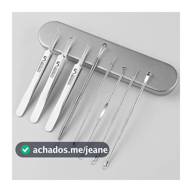 Kit Ferramentas Faciais 8 Peças Aço Inox com Estojo