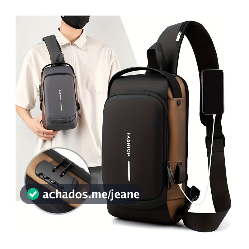 Mochila de Ombro Transversal Compacta Unilateral USB Trava de Código Á prova d'água