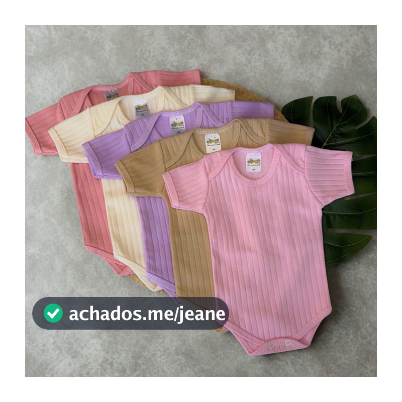 Kit 5 Peças Body Canelado Liso Unissex Menina Menino Verao Abertura Ombros Manga Curta