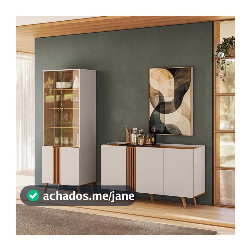 Conjunto Sala de Jantar Capri - Buffet 3 Portas + Cristaleira 2 Portas de Vidro  - Colibri Móveis