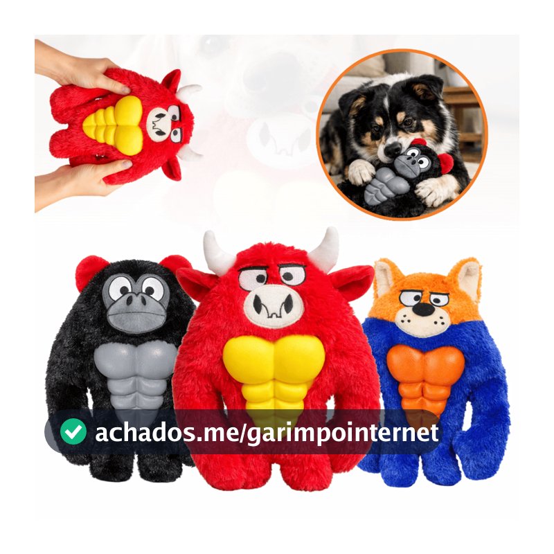Brinquedo Pelúcia Urso/Gorila/Touro com Mordedor para Cachorro Cão Interativo Resistente 28cm