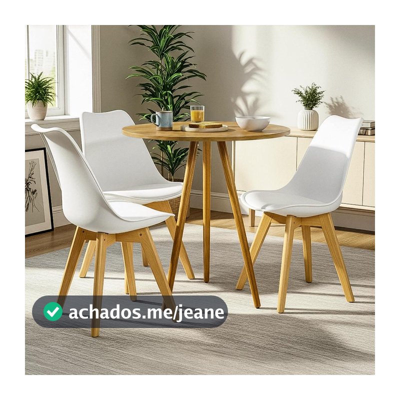 Mesa Tripé Freijó 70 Cm MDF + 3 Cadeiras Leda