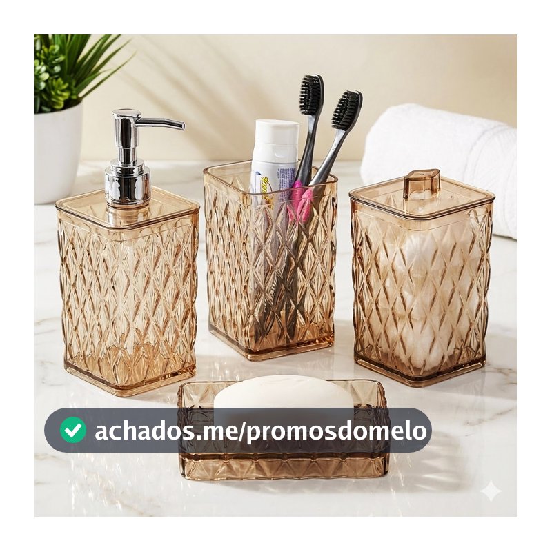 Kit de Banheiro 4 Itens Lavabo Glamour Ambar Plasútil Utilidades Decoração Organiza