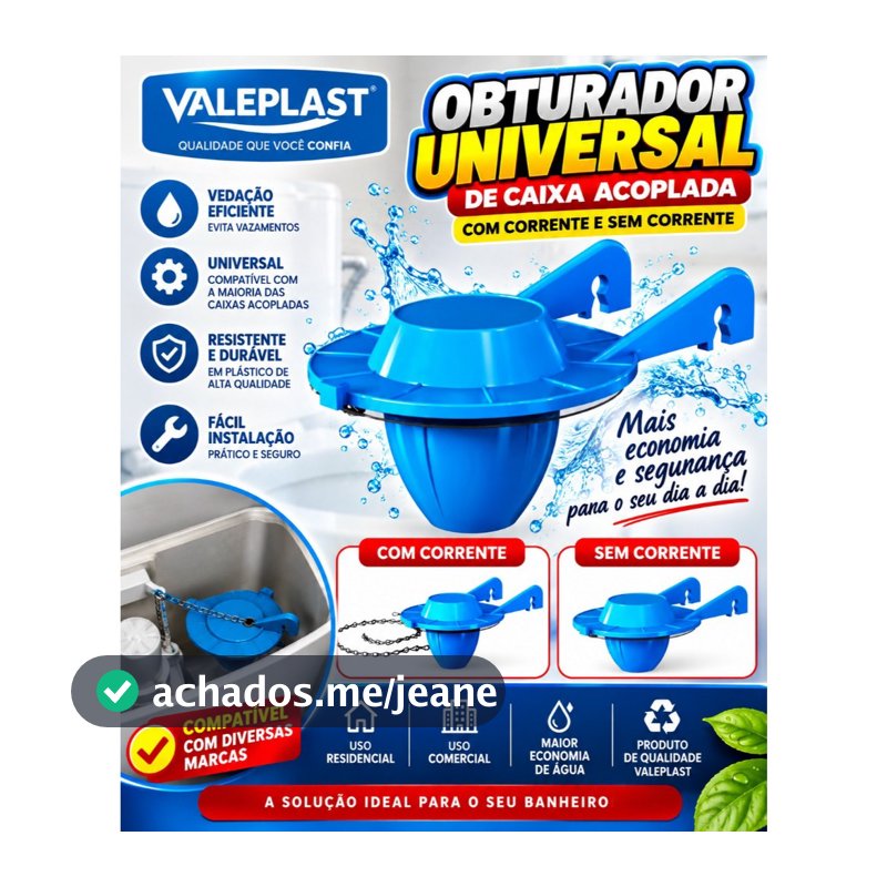 Obturador Universal de Caixa Acoplada Com Corrente e Sem Corrente - Valeplast