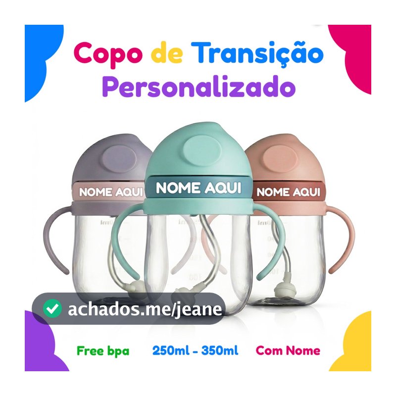 Copo Transição Infantil 350ml Personalizado NOME- Antivazamento Resistente Amamentação Seguro Maternidade
