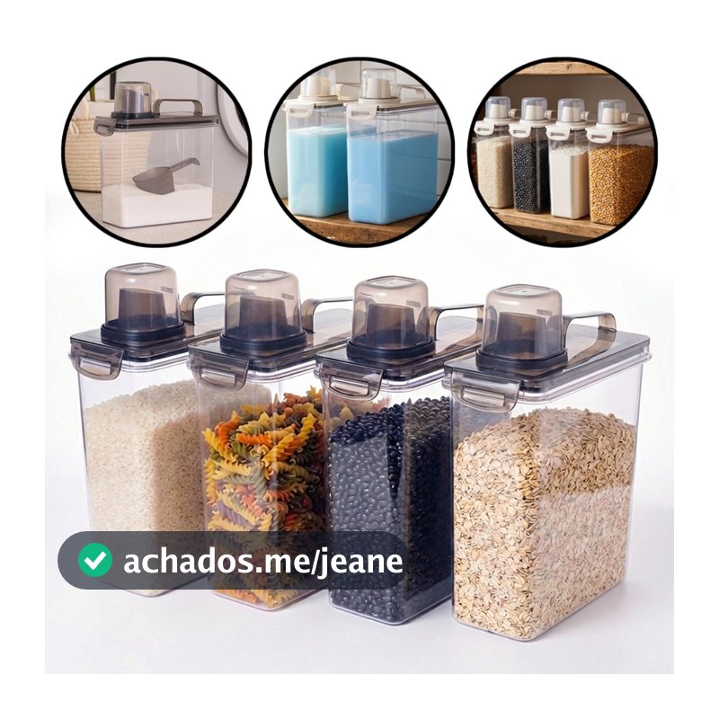 Kit 4 Dispenser Multiuso Pote Hermético Porta Mantimento Sabão Liquido Amaciante