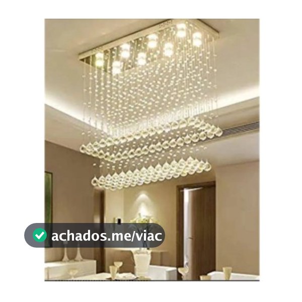 Lustre Cristal Retangular 70cm Altura Base Inox 20x70cm p/ Sala de Jantar Estar 8 Soquetes GU10