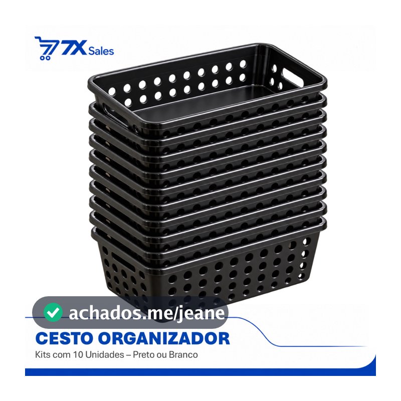 Kit 10 Cestos Organizadores Multiuso Preto ou Branco