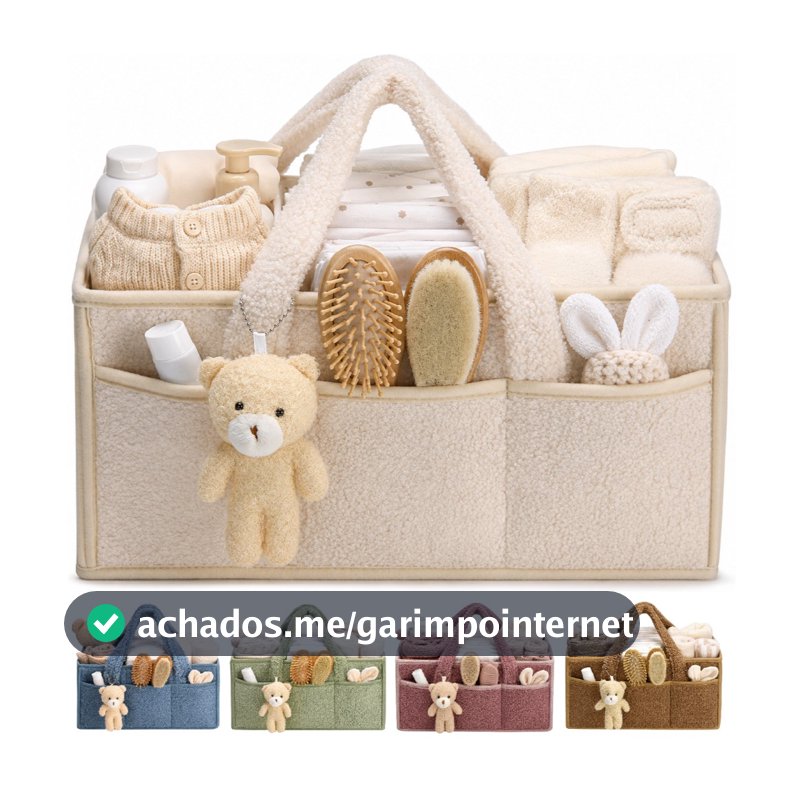 Bolsa Cesta Organizador Fralda Peluciado Bebê Mamadeira Carrinho Maternidade Troca Trocador
