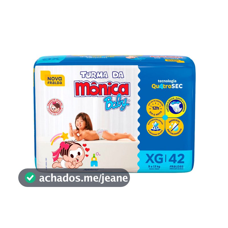 Fralda Turma da Mônica Baby Mega Tamanho XG 42 Unidades Descartáveis