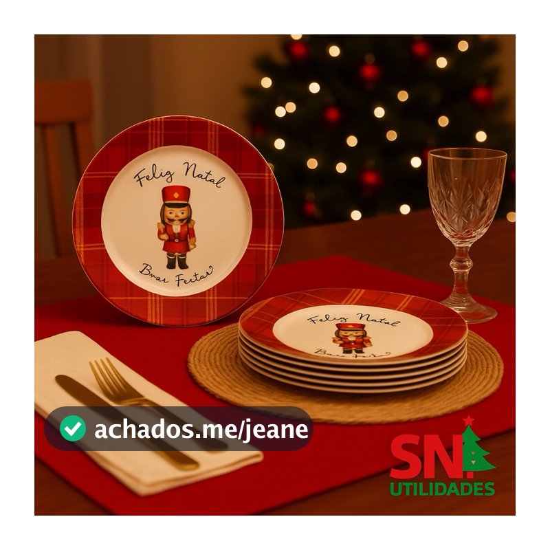 Kit 6 Pratos Jantar Luxo 25cm Melamina Natal Ceia Servir Jantar Doces Bolos Tortas Mesa Posta Quebra Nozes