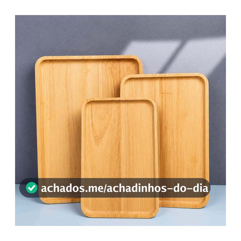 Kit 3 Bandejas Estilo Bambu Retangulares Café da Manhã Servir Organizar Decorar Cozinha