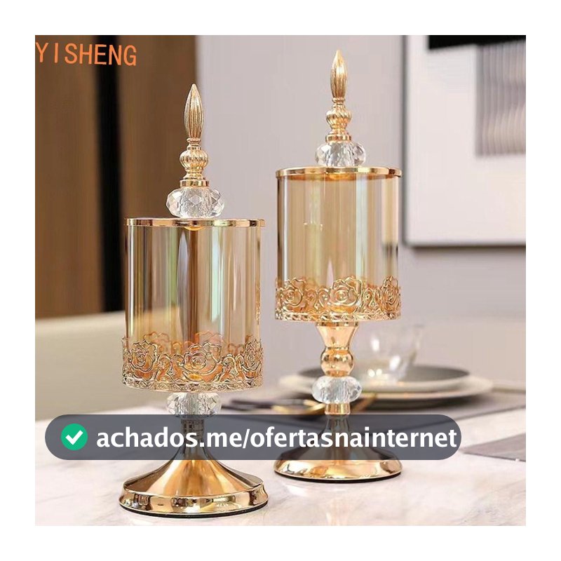 Frasco De Armazenamento De Vidro Cristal YISHENG , Doces Decorativo Vintage Estilo Europeu , Banhado A Ouro