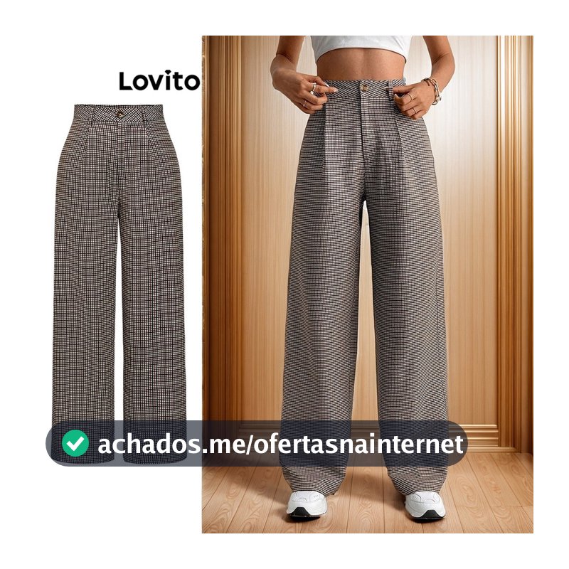 Lovito Calça Alfaiataria  Feminina Xadrez com Pregas PTB10BR233