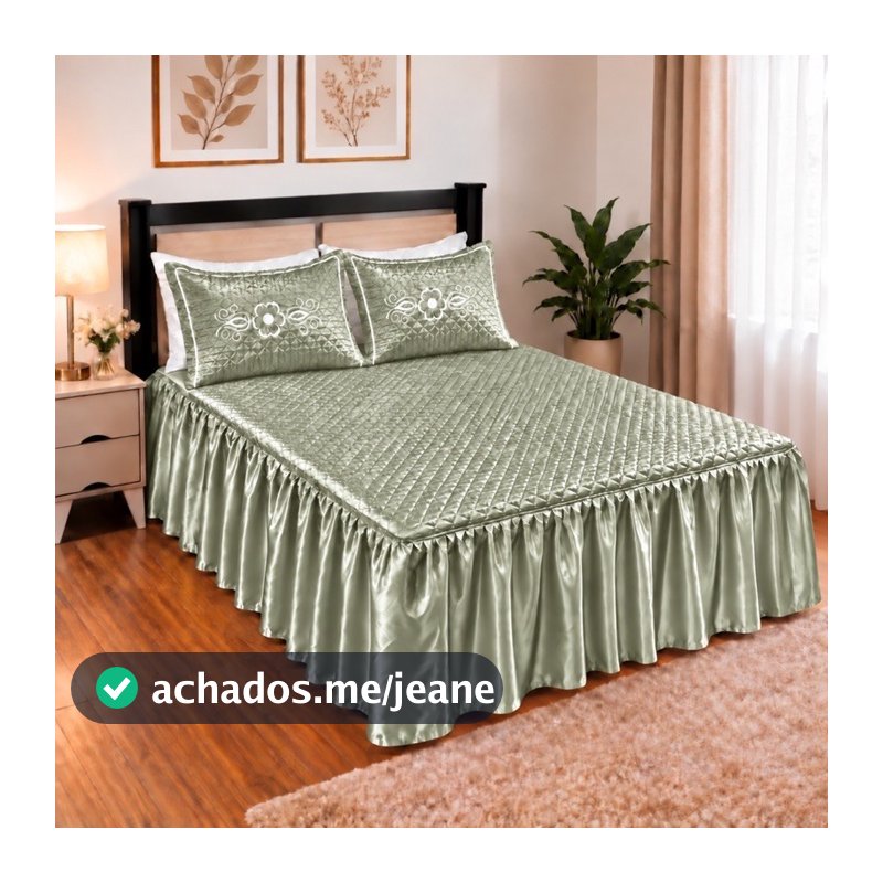 Kit Colcha de Cetim Matelassê com Babado Casal ou Solteiro 2 ou 3 Peças com Fronha