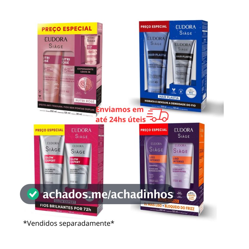 Kit Promocional Siage Shampoo + Condicionador Hair Plastia, Liso Intenso, Glow Expert, Nutri Rose